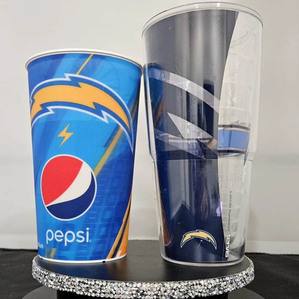 2 San Diego Los Angeles CHARGERS tervis retro tumbler & lenticular cup GUC NFL